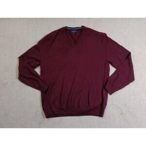 Brooks Brothers V Neck Sweater Mens Large Extra Fine Merino Wool Burgundy
